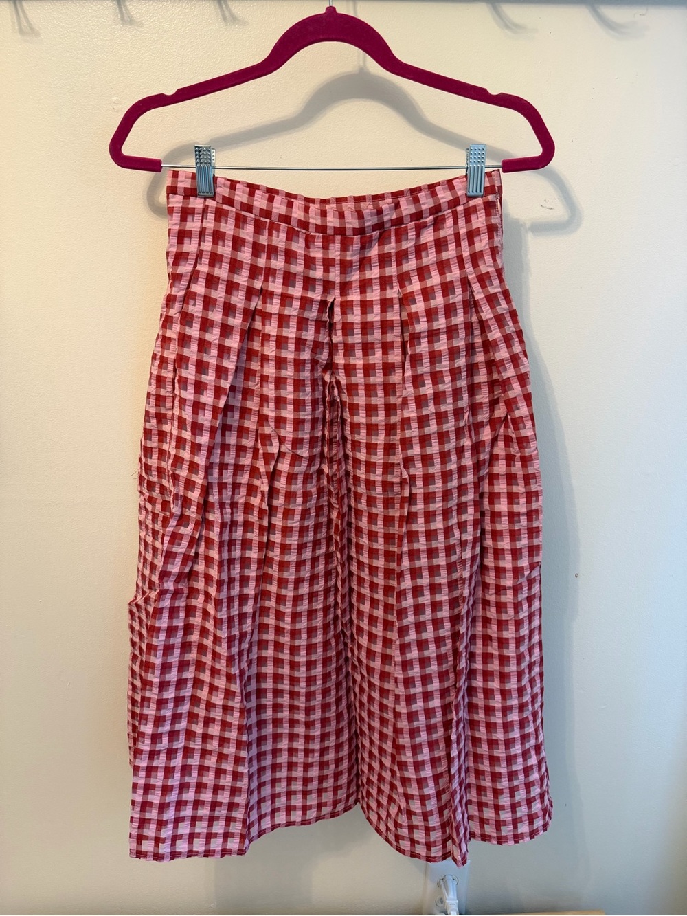 Eva Franco Red and Pink Gingham Midi Skirt